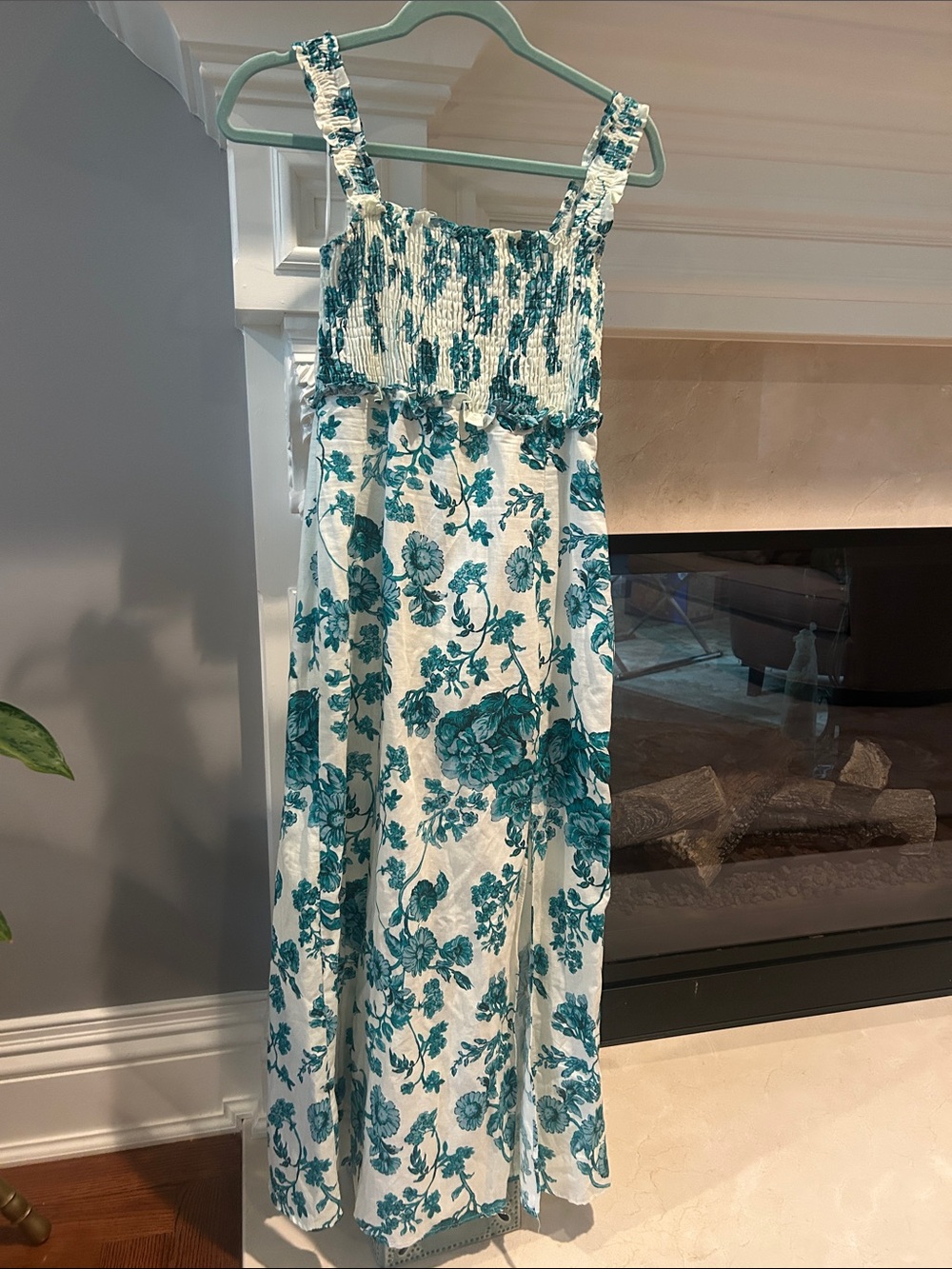 Zara White and Teal Floral Maxi Dress